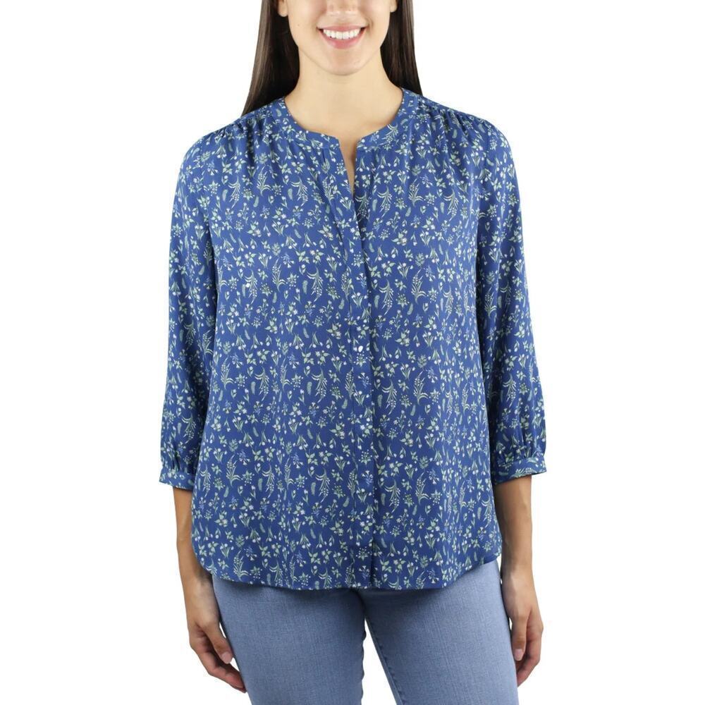 NWT Jachs Women's Floral Print Button Front Top Three Quarter Sleeve Blouse